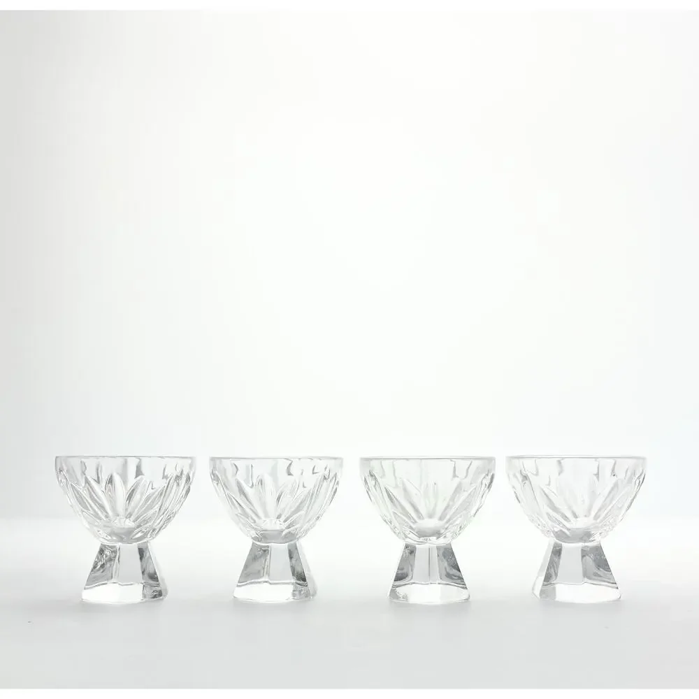 1970s Vintage 4 Cordial Liquor Shot Glasses 2.25” 1.25oz Hexagon Pedestal Base￼